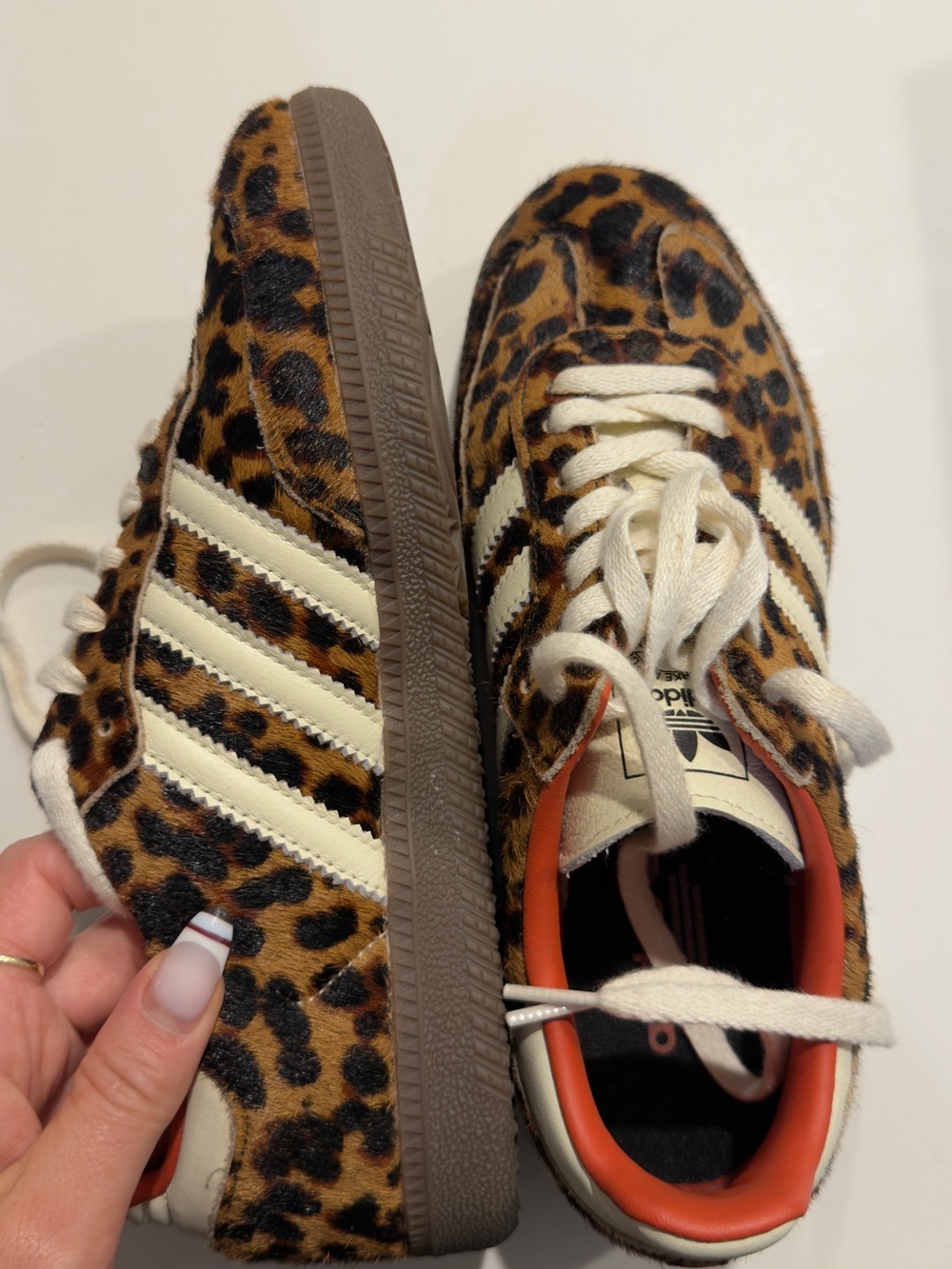 adidas Leopard Ponyhair Sneakers with White Stripes and Coral Lining - Picture 5 of 7